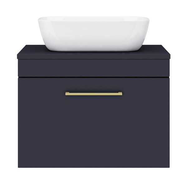 Arezzo Wall Hung Countertop Basin Unit   Blue with Brushed Brass Handle   600mm inc. Basin - Image 2