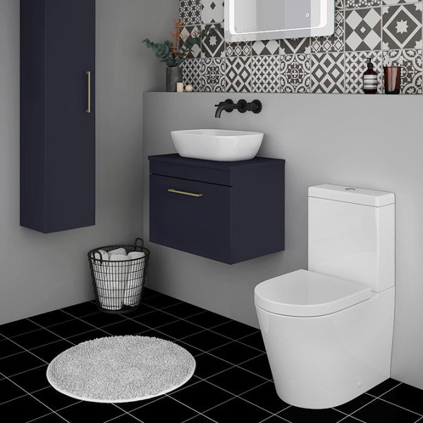 Arezzo Wall Hung Countertop Basin Unit   Blue with Brushed Brass Handle   600mm inc. Basin - Image 4