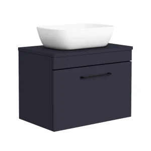 Arezzo Wall Hung Countertop Basin Unit   Blue with Black Handle   600mm inc. Basin