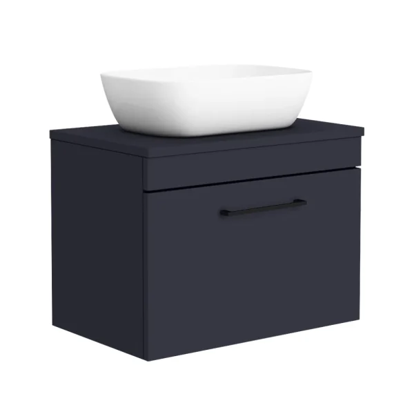 Arezzo Wall Hung Countertop Basin Unit   Blue with Black Handle   600mm inc. Basin