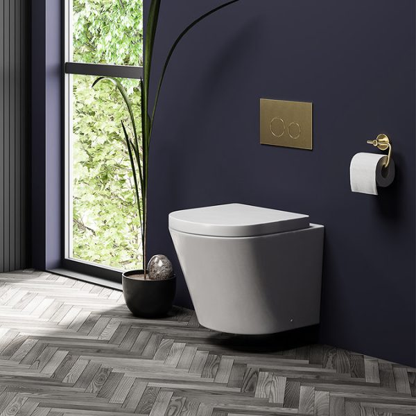 Arezzo Complete Wall Hung Toilet Set   Brushed Brass Flush - Image 4