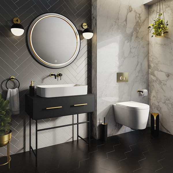 Arezzo Complete Wall Hung Toilet Set   Brushed Brass Flush - Image 8