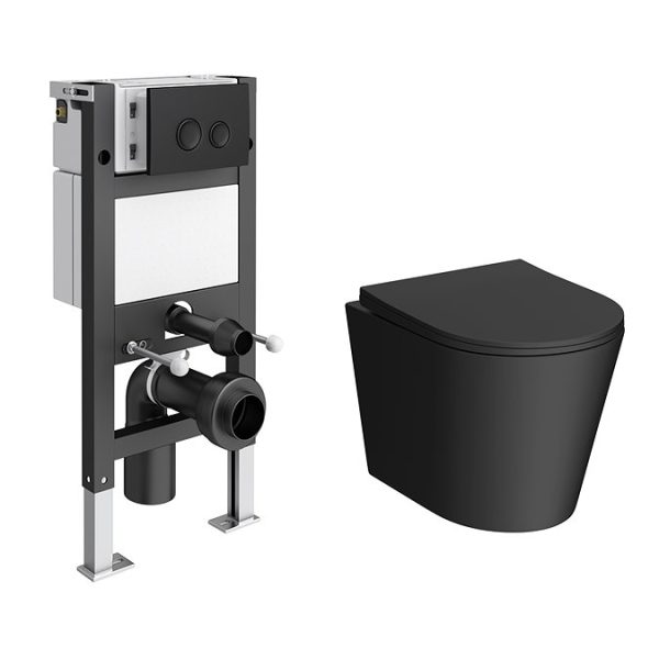 Arezzo Matt Black Complete Wall Hung Toilet Set   Matt Black Flush - Image 3