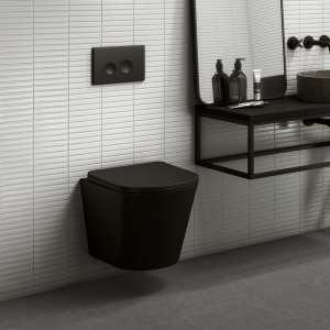 Arezzo Matt Black Complete Wall Hung Toilet Set   Matt Black Flush