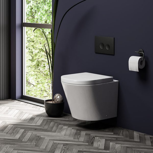 Arezzo Compact Toilet Frame with Wall Hung Toilet, Matt Black Flush Plate and Hinges - Image 4