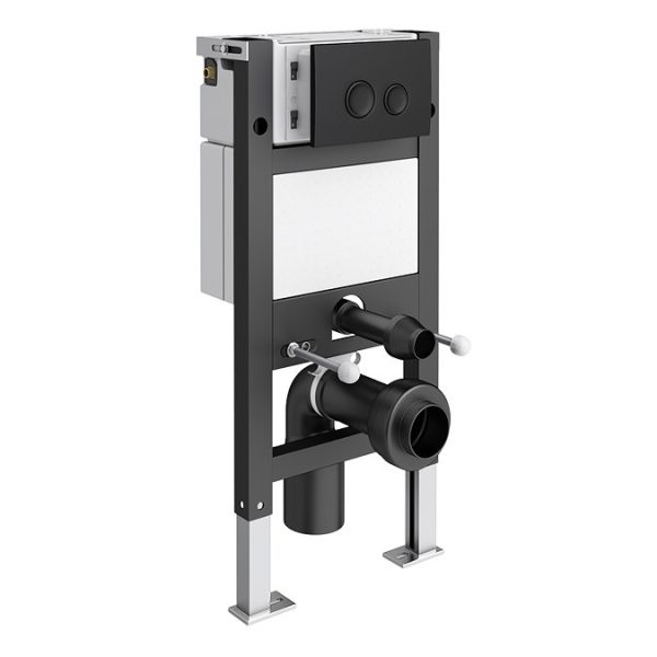 Arezzo Compact Toilet Frame with Wall Hung Toilet, Matt Black Flush Plate and Hinges - Image 9