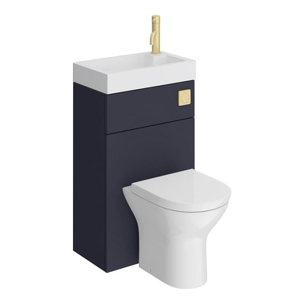 Arezzo Matt Blue Combined 2 In 1 Wash Basin & Toilet (500mm Wide x 300mm) incl. Brushed Brass Flush - Image 6