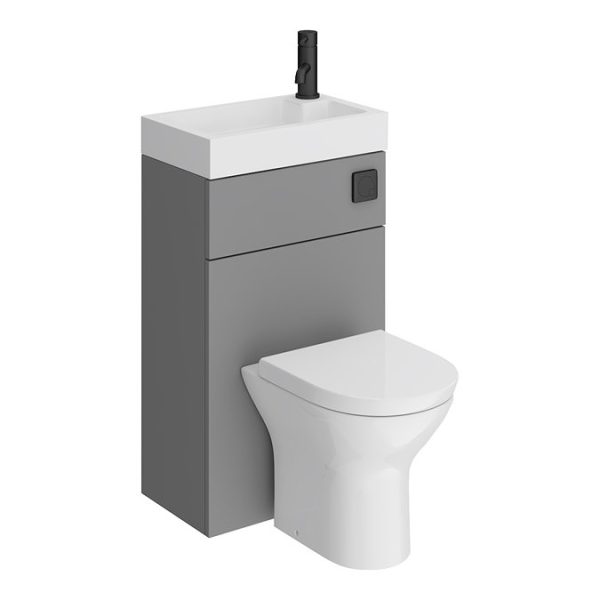 Arezzo Matt Grey Combined 2 In 1 Wash Basin & Toilet (500mm Wide x 300mm) incl. Black Flush - Image 2