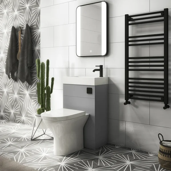 Arezzo Matt Grey Combined 2 In 1 Wash Basin & Toilet (500mm Wide x 300mm) incl. Black Flush