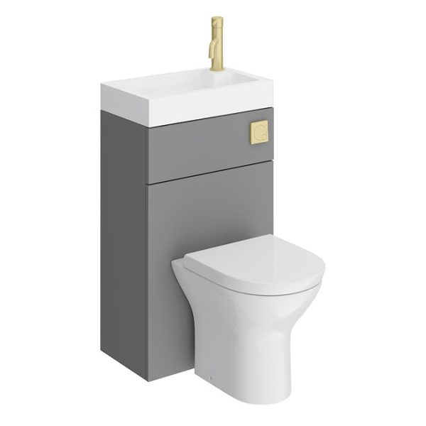 Arezzo Matt Grey 2 In 1 Wash Basin & Toilet (500mm Wide x 300mm) incl. Brushed Brass Flush - Image 6