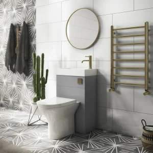 Arezzo Matt Grey 2 In 1 Wash Basin & Toilet (500mm Wide x 300mm) incl. Brushed Brass Flush