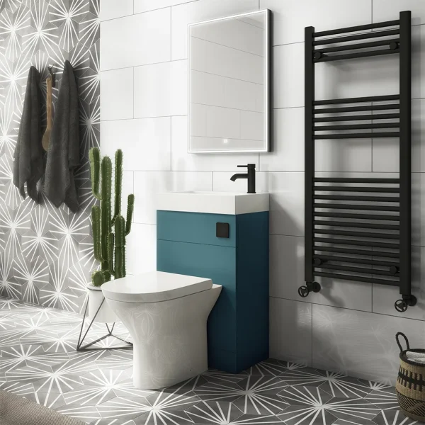 Arezzo Matt Teal Green 2 In 1 Wash Basin & Toilet (500mm Wide x 300mm) incl. Black Flush