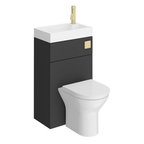 Arezzo Matt Black 2 In 1 Wash Basin & Toilet (500mm Wide x 300mm) incl. Brushed Brass Flush - Image 6