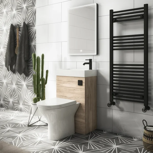 Arezzo Rustic Oak 2 In 1 Wash Basin & Toilet (500mm Wide x 300mm) incl. Black Flush