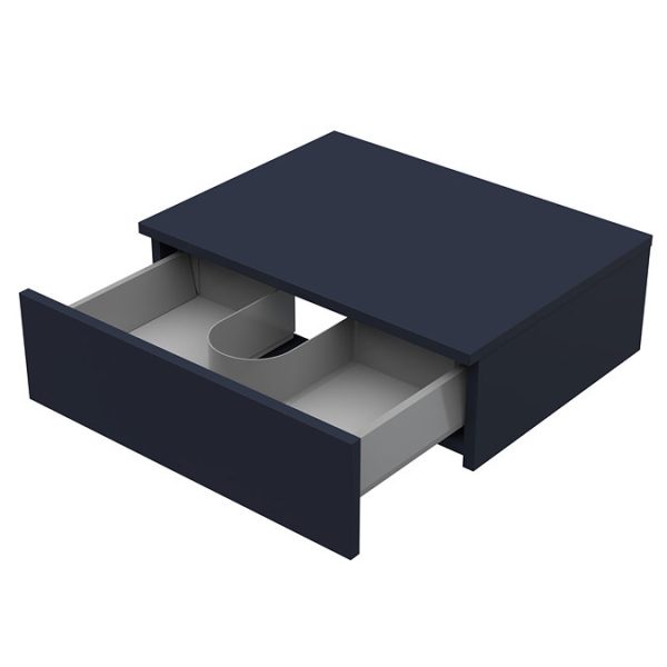 Arezzo Wall Hung Countertop Basin Shelf with Drawer   Matt Blue   600 x 450mm - Image 2
