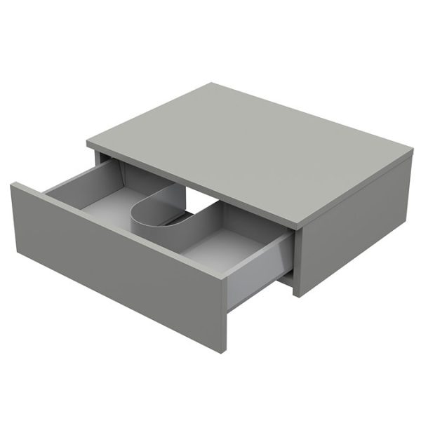 Arezzo Wall Hung Countertop Basin Shelf with Drawer   Matt Grey   600 x 450mm - Image 2