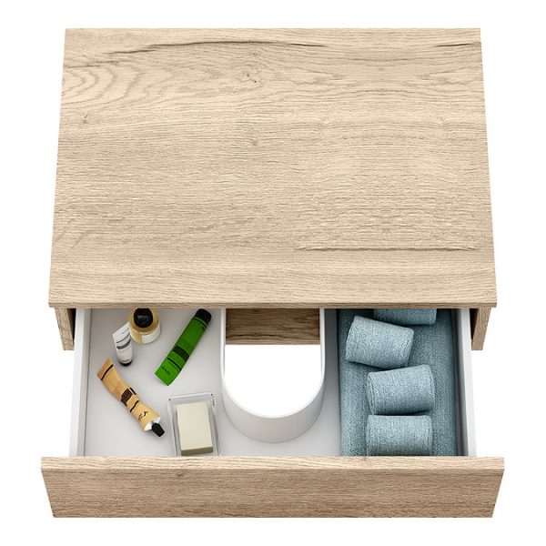 Arezzo Floating Basin Shelf with Drawer   Rustic Oak   600mm Incl. Curved Rectangular Basin - Image 3