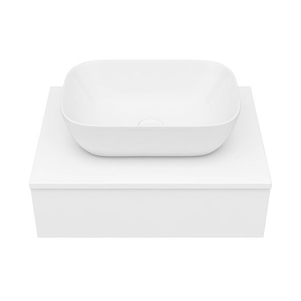 Arezzo Floating Basin Shelf with Drawer   Matt White   600mm inc. Curved Rectangular Basin - Image 2