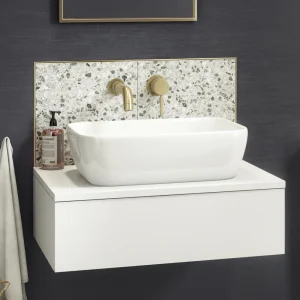 Arezzo Floating Basin Shelf with Drawer   Matt White   600mm inc. Curved Rectangular Basin