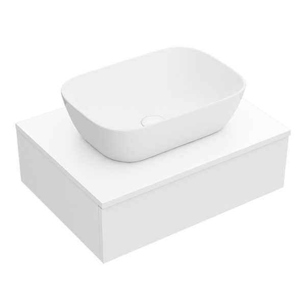 Arezzo Floating Basin Shelf with Drawer   Matt White   600mm inc. Curved Rectangular Basin - Image 3