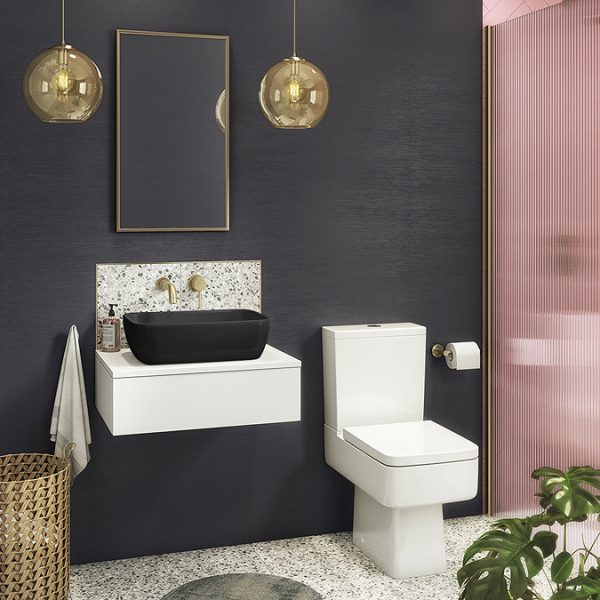 Arezzo Floating Basin Shelf with Drawer   Matt White   600mm incl. Black Curved Rectangular Basin - Image 6