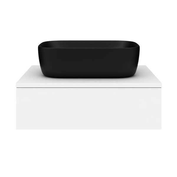 Arezzo Floating Basin Shelf with Drawer   Matt White   600mm incl. Black Curved Rectangular Basin - Image 7