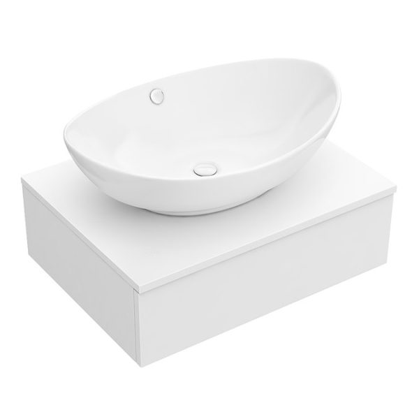 Arezzo Floating Basin Shelf with Drawer   Matt White   600mm incl. Oval Basin - Image 3