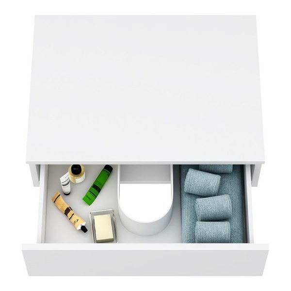 Arezzo Floating Basin Shelf with Drawer   Matt White   600mm incl. Oval Basin - Image 4
