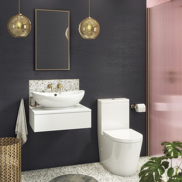 Arezzo Floating Basin Shelf with Drawer   Matt White   600mm incl. Oval Basin - Image 2