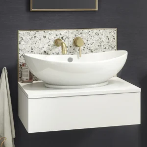 Arezzo Floating Basin Shelf with Drawer   Matt White   600mm incl. Oval Basin