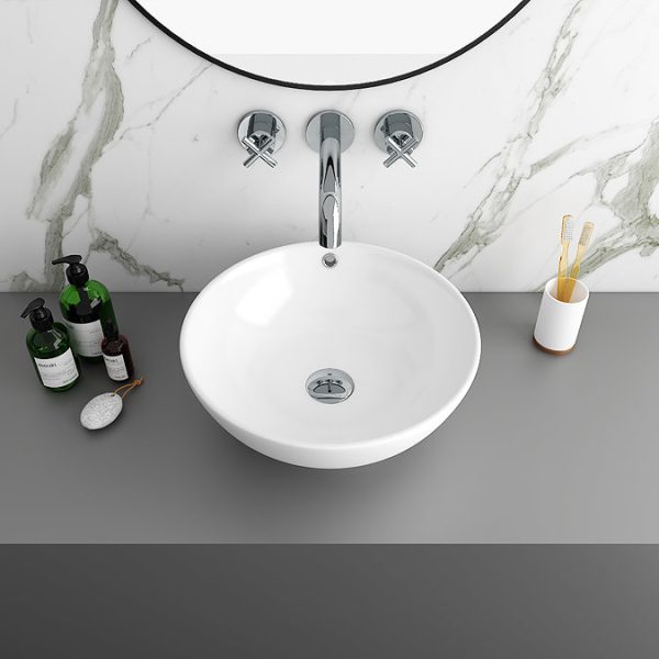 Arezzo Floating Basin Shelf with Drawer   Matt White   600mm inc. Round Basin - Image 5