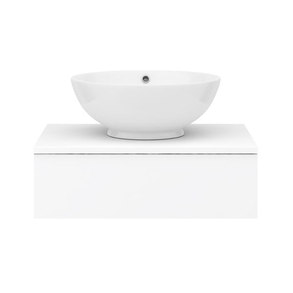 Arezzo Floating Basin Shelf with Drawer   Matt White   600mm inc. Round Basin - Image 2