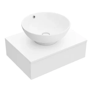 Arezzo Floating Basin Shelf with Drawer   Matt White   600mm inc. Round Basin