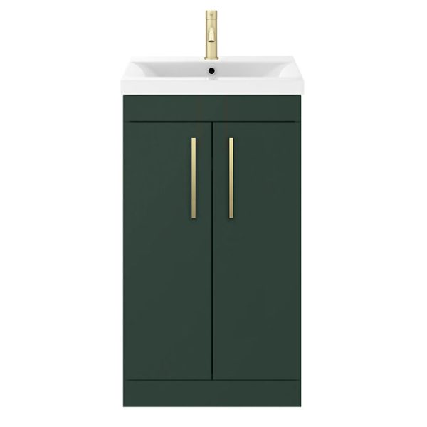 Arezzo 500 Matt Dark Green Floor Standing Vanity Unit with Brushed Brass Handles - Image 2