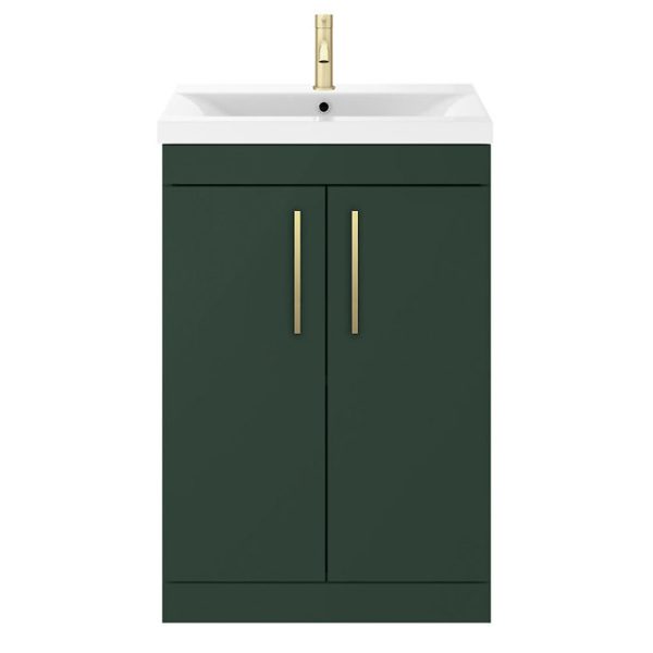 Arezzo 600 Matt Dark Green Floor Standing Vanity Unit with Brushed Brass Handles - Image 6