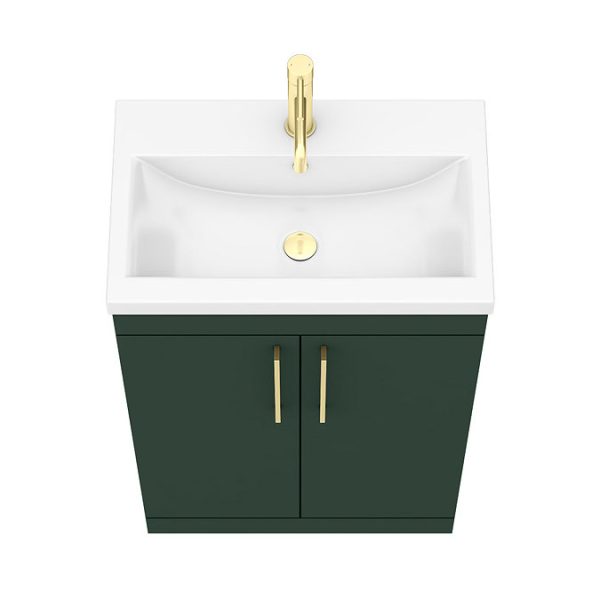 Arezzo 600 Matt Dark Green Floor Standing Vanity Unit with Brushed Brass Handles - Image 2