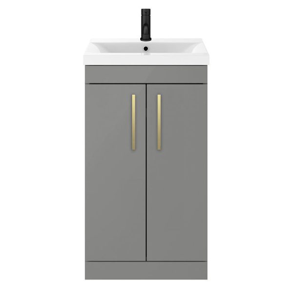 Arezzo 500 Matt Grey Floor Standing Vanity Unit with Brushed Brass Handles - Image 2