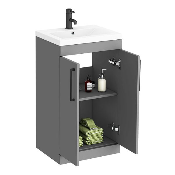 Arezzo 500 Matt Grey Floor Standing Vanity Unit with Matt Black Handles - Image 5