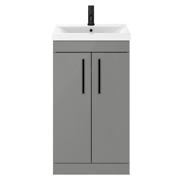 Arezzo 500 Matt Grey Floor Standing Vanity Unit with Matt Black Handles - Image 4