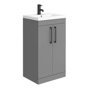Arezzo 500 Matt Grey Floor Standing Vanity Unit with Matt Black Handles