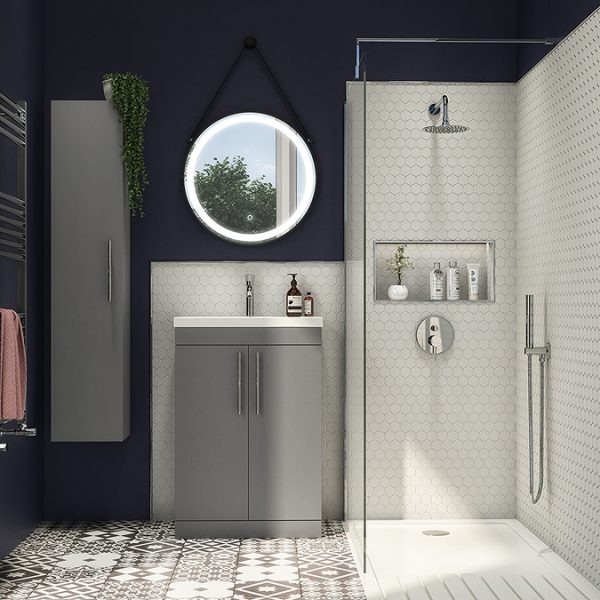 Arezzo Floor Standing Vanity Unit   Matt Grey   500mm with Industrial Style Chrome Handles - Image 2