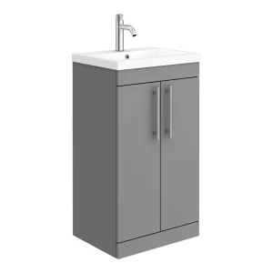 Arezzo Floor Standing Vanity Unit   Matt Grey   500mm with Industrial Style Chrome Handles