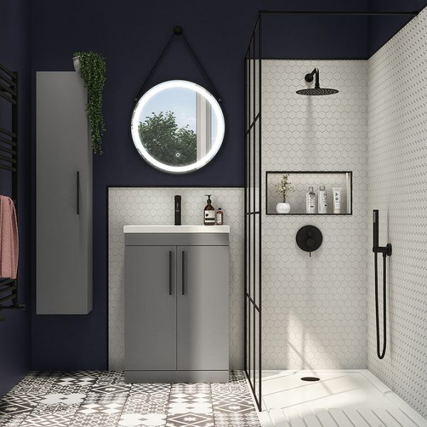 Arezzo Floor Standing Vanity Unit   Matt Grey   500mm with Industrial Style Black Handles - Image 2