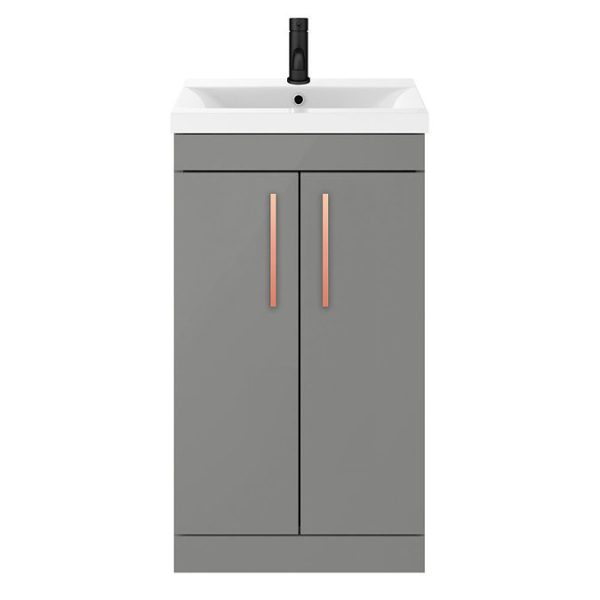 Arezzo 500 Matt Grey Floor Standing Vanity Unit with Rose Gold Handles - Image 4