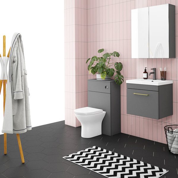 Arezzo 500 Matt Grey Wall Hung 1 Drawer Vanity Unit with Brushed Brass Handle - Image 2