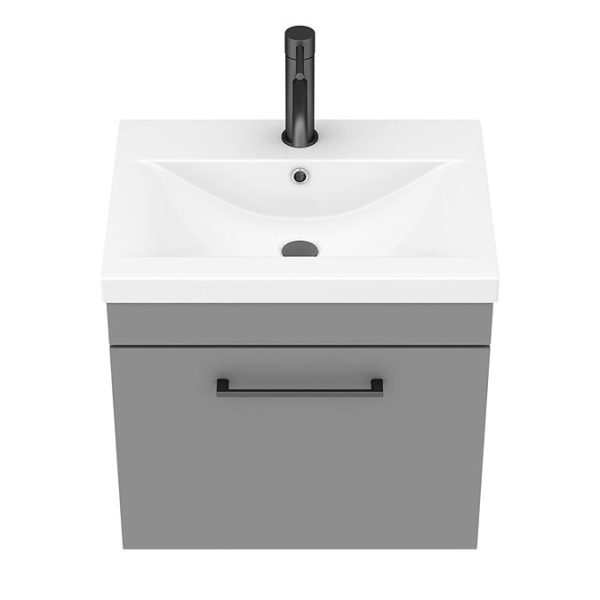 Arezzo 500 Matt Grey Wall Hung 1 Drawer Vanity Unit with Matt Black Handle - Image 7
