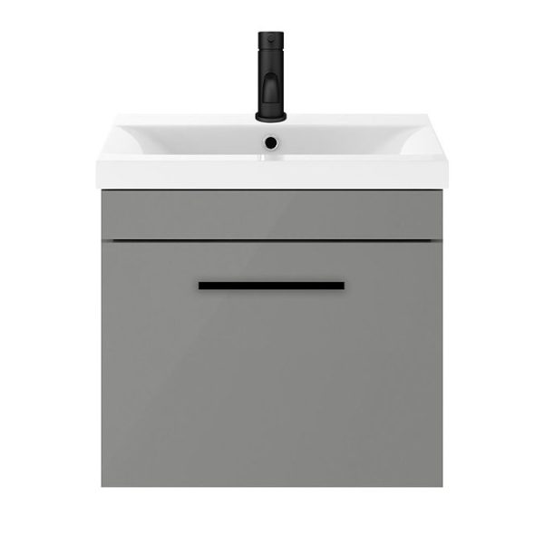 Arezzo 500 Matt Grey Wall Hung 1 Drawer Vanity Unit with Matt Black Handle - Image 5
