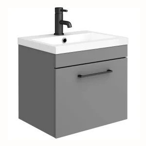 Arezzo 500 Matt Grey Wall Hung 1 Drawer Vanity Unit with Matt Black Handle