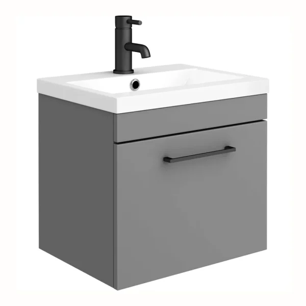 Arezzo 500 Matt Grey Wall Hung 1 Drawer Vanity Unit with Matt Black Handle