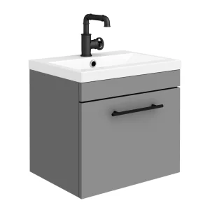 Arezzo Wall Hung Vanity Unit   Matt Grey   500mm with Industrial Style Black Handle